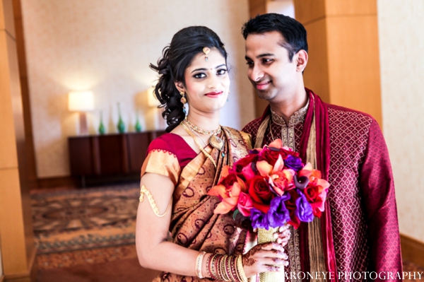 indian wedding portrait bride groom bouquet