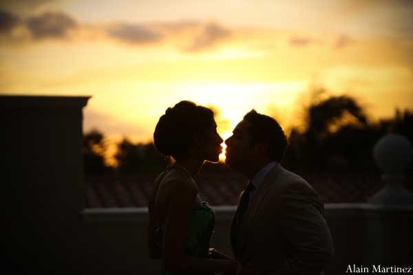 indian wedding bride groom portrait sunset