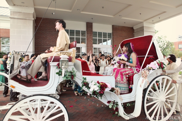 indian wedding bride groom carriage getaway