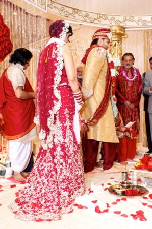 indian wedding ceremony red white gold