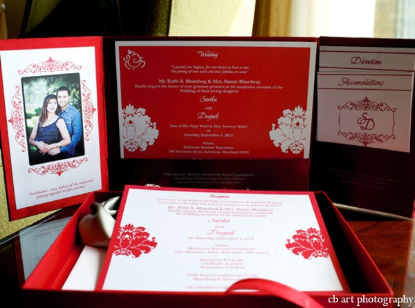 indian wedding stationary red white