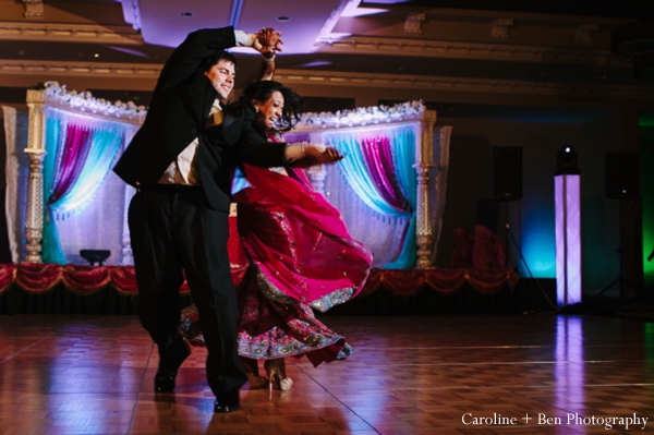 indian wedding reception dancing bride groom