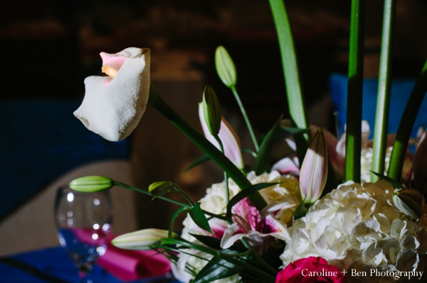 indian wedding reception flower setting detail table