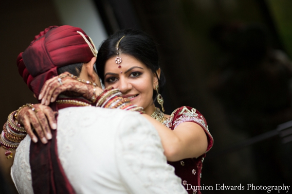 indian wedding bridal portrait groom bride embrace