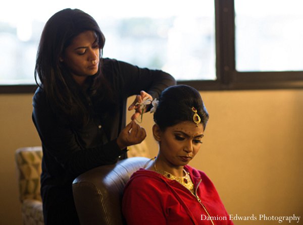 indian wedding bride getting ready hair