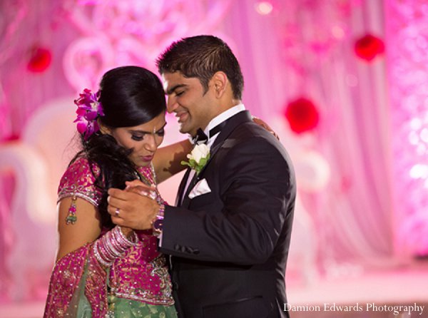 indian wedding reception groom bride dancing