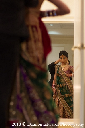 indian wedding bridal sari getting ready