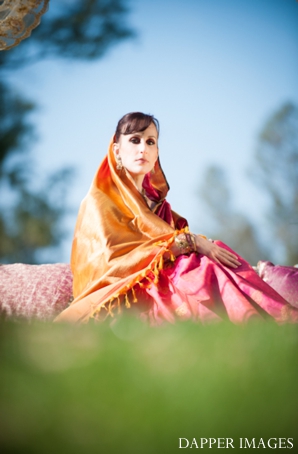 indian wedding bridal portrait outdoors colorful