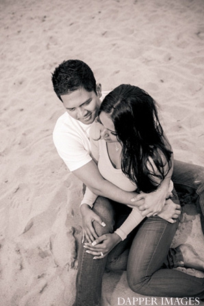 indian wedding engagement beach sitting sepia