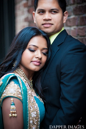 indian wedding engagement groom and bride color serious