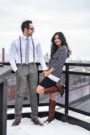 This Indian bride and groom pose for super sweet engagement portraits before their Indian wedding.