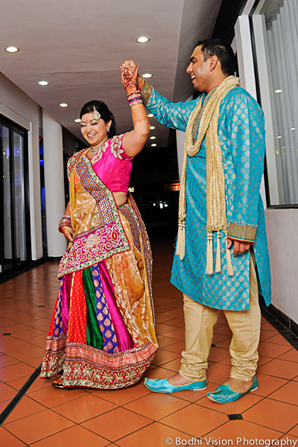 indian wedding bride groom pink blue