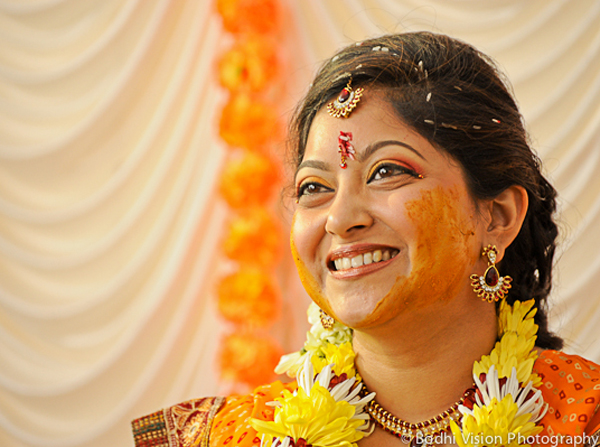 indian wedding bride yellow orange tradition