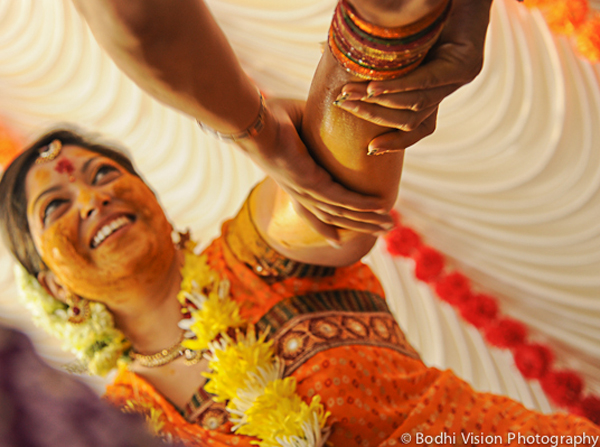 indian wedding turmeric ceremony bride