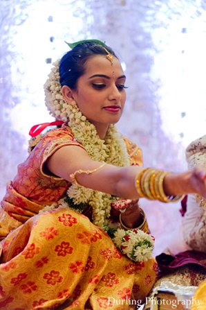 indian wedding ceremony bride sari mandap