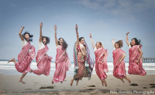 indian wedding bride bridesmaids beach portrait