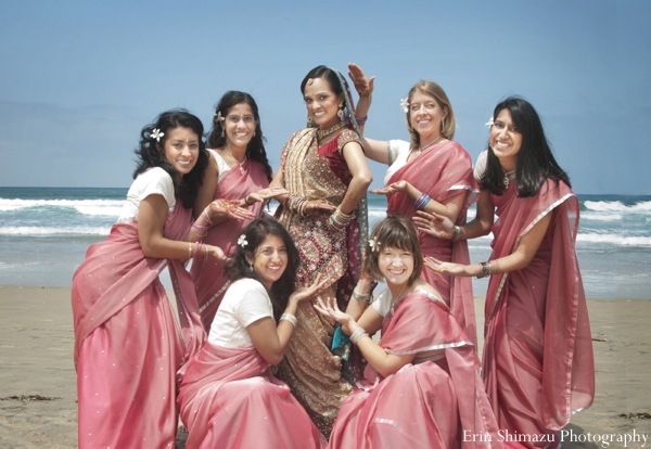 indian wedding bridesmaids beach lenghas