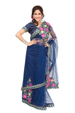 blue fashion indian floral sari