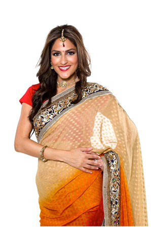 multicolored fashion indian sari orange red cream