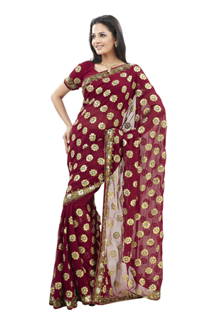 red indian fashion gold sari