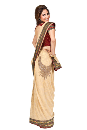 traditional indian fashion sari cream