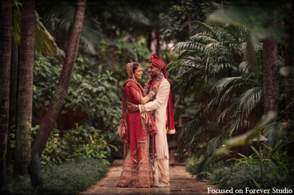 The bride and groom stand together after the ceremony