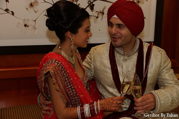 indian wedding bride groom champagne