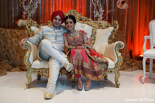 indian wedding bride groom reception loveseat