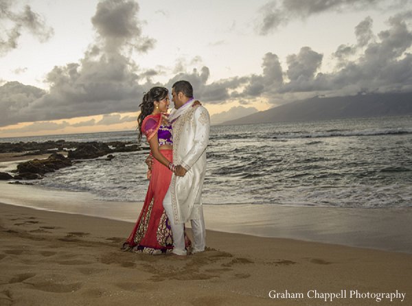 indian wedding portraits beach groom bride