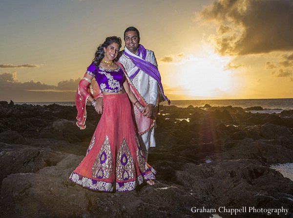 indian wedding portraits sunset bride groom