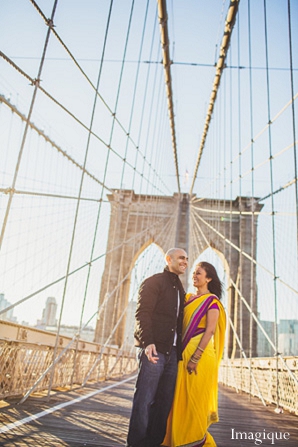 indian wedding engagement photos yellow sari bridge sun