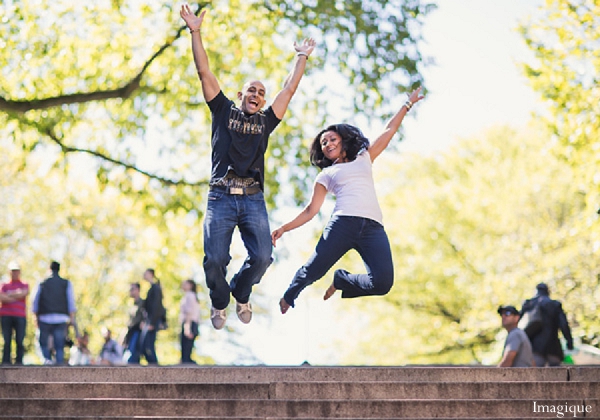 indian wedding engagement pictures bride groom jumping