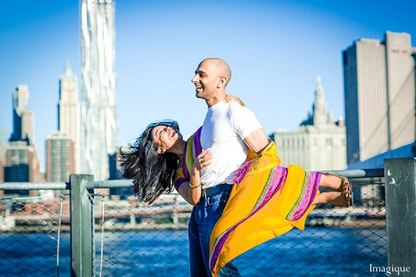 indian wedding engagement portraits outdoor yellow sari