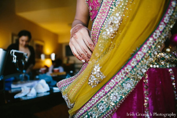 indian wedding bride detail lengha colorful