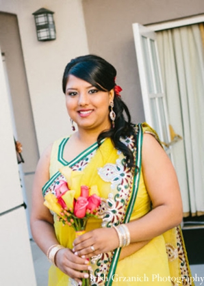 indian wedding bridesmaid yellow sari