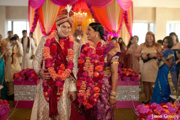 indian wedding bride groom ceremony jai malas floral