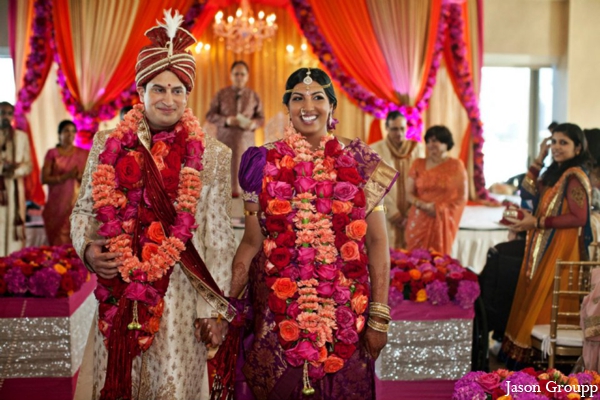 indian wedding bride groom jai mala floral