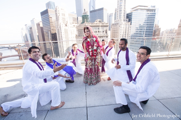 indian wedding traditional portrait bride groomsmen