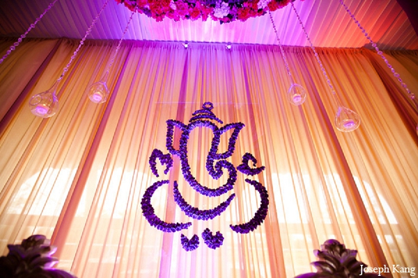 indian wedding ceremony mandap floral arrangement purple