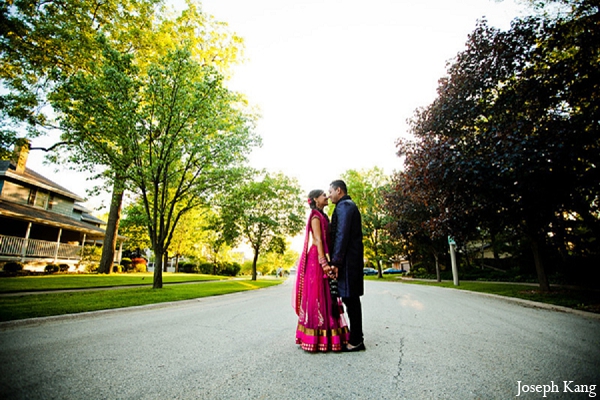 indian wedding portraits groom bride pink lengha outdoor