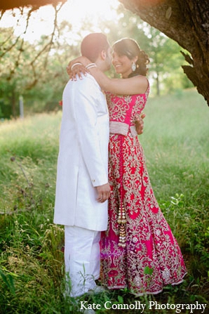 indian wedding outdoor portraits reception pink lengha