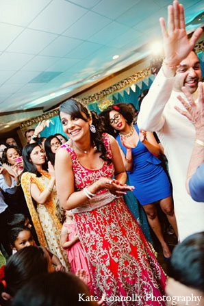 indian wedding reception bride pink lengha