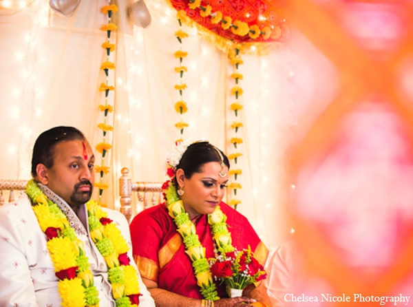 indian wedding ceremony bride groom red white