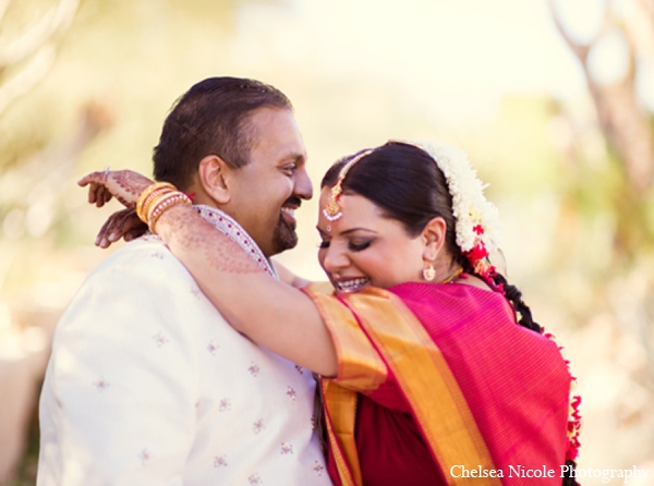 indian wedding portrait bride groom red gold white