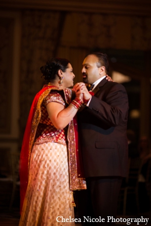 indian wedding reception bride groom dancing