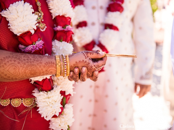 indian wedding red white gold floral