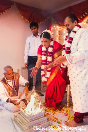 indian wedding traditional fire ceremony red gold