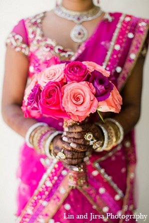 indian wedding pink sari bouquet