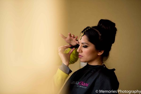 indian wedding bride gets ready hair makeup