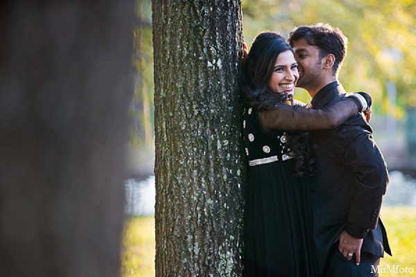 indian wedding engagement photos tree hugging bride groom